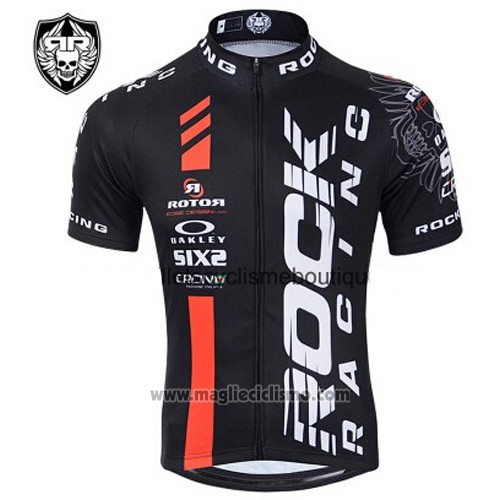 2015 Abbigliamento Ciclismo Rock Racing Nero e Rosso Manica Corta e Salopette